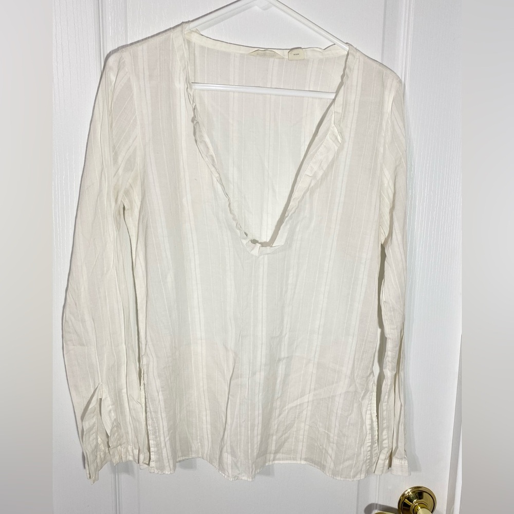 Y2K American Eagle Striped Semi Sheer Split Neck Tunic Top Vintage White Medium